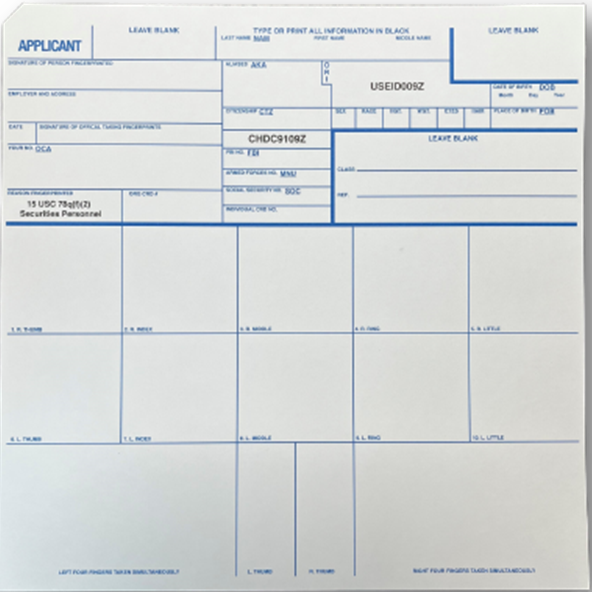 FINRA Fingerprint Card